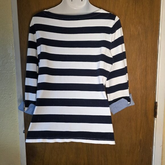 Nautica blue white striped boatneck top 3/4 Sleeve Women's Size XLarge - Picture 2 of 7